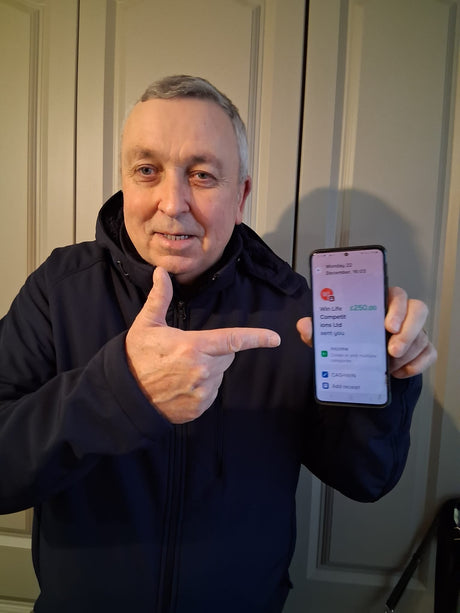 Philip Confrey from Wigan won the £250 Tax Free Cash competition with ticket number 1347 during our first live draw!